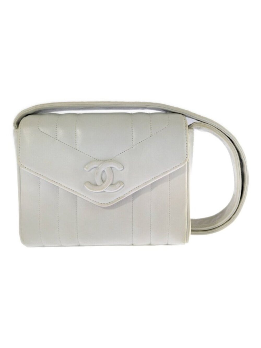 Chanel Geki Vertical Stitching CC Logo Shoulder Bag White Mademoiselle Vintage